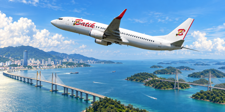 Ilustrasi pesawat Batik Air dalam penerbangan langsung Penang–Batam