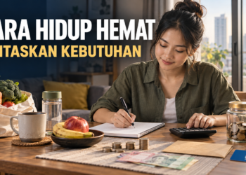 Ilustrasi seseorang mengatur pengeluaran dan memprioritaskan kebutuhan untuk menjalani gaya hidup hemat