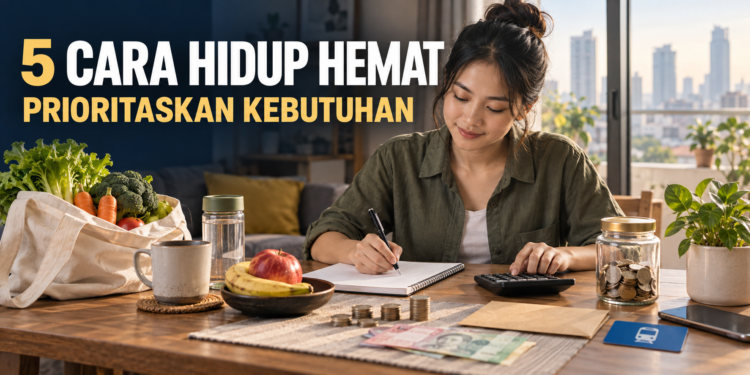 Ilustrasi seseorang mengatur pengeluaran dan memprioritaskan kebutuhan untuk menjalani gaya hidup hemat