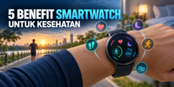 Ilustrasi penggunaan smartwatch untuk memantau aktivitas dan kondisi kesehatan sehari-hari