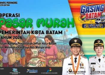 Materi promosi pasar murah dan Gasing Batam menampilkan Amsakar Achmad serta Li Claudia Chandra