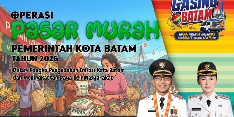 Materi promosi pasar murah dan Gasing Batam menampilkan Amsakar Achmad serta Li Claudia Chandra