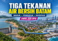 Ilustrasi waduk dan instalasi pengolahan air sebagai bagian dari sistem air bersih Batam