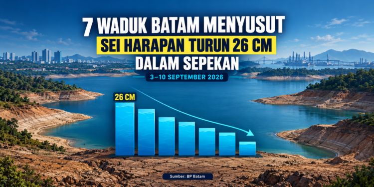 Infografis penurunan tinggi muka air tujuh waduk Batam pada September 2026