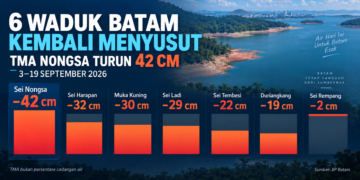 Infografis penurunan tinggi muka air waduk Batam pada September 2026